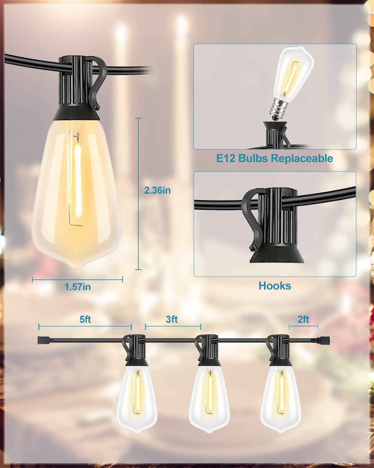 Lightdot LED Outdoor String Lights 400FT Patio Lights with 128 Shatterproof ST38 Vintage Edison Bulbs, Outside Hanging Light Waterproof for Porch, Deck, Garden, Backyard, Balcony, Dimmable