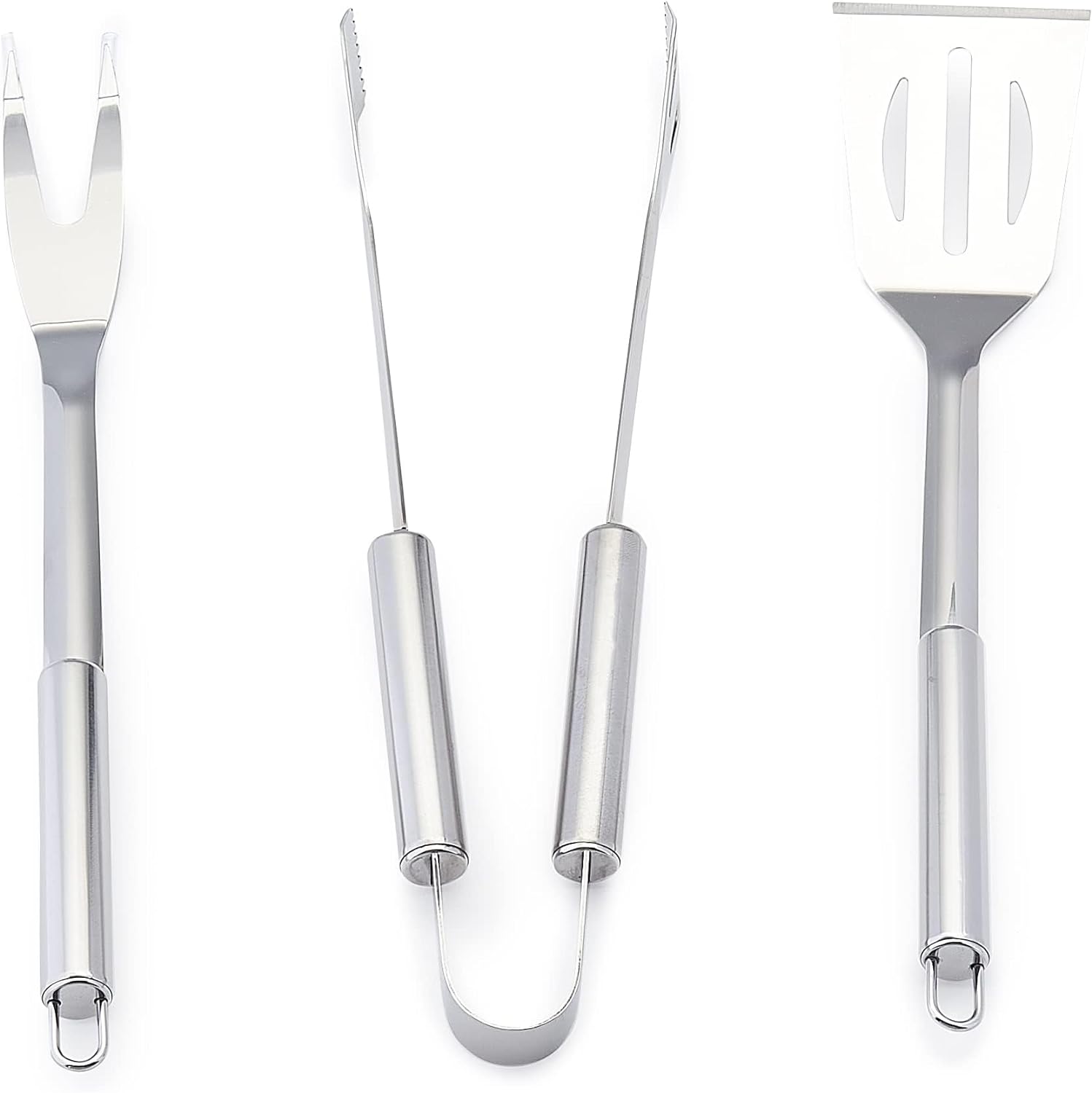 Amazon Basics 4-Piece Stainless Steel BBQ Grilling Tool Set with Carry Bag, Rust-Resistant, Dishwasher Safe