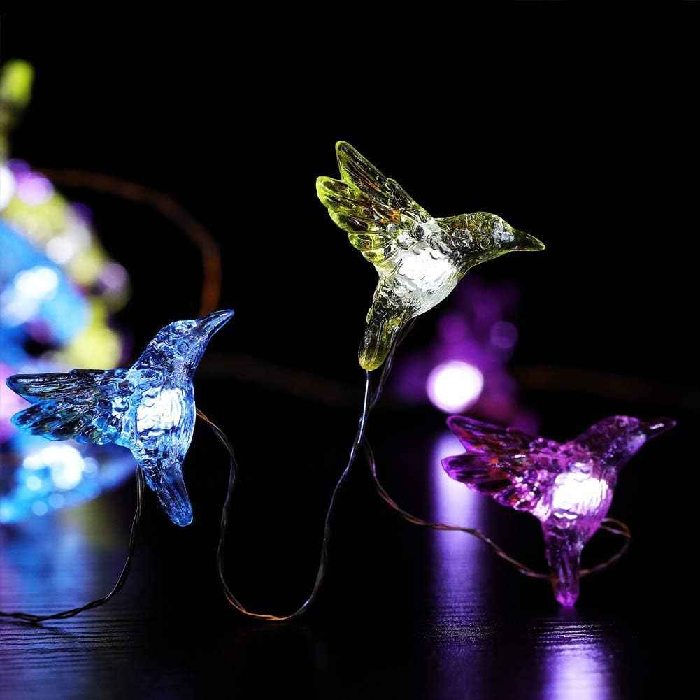 WSgift Hummingbird Decorative String Lights, 13.85 Ft 40 Cool White LED Weatherproof Battery Operated 8 Modes Spring Fairy Lights for Holiday Parties Bedrooms Weddings Gardens with Remote and Timer