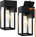 Porch Lights with GFCI Outlet, Outdoor Wall Light Fixtures 2-Pack | Anti-Rust, Waterproof, Tempered Glass, Easy Installation, E26 Socket, Exterior Lighting Sconces for House Garage, Black