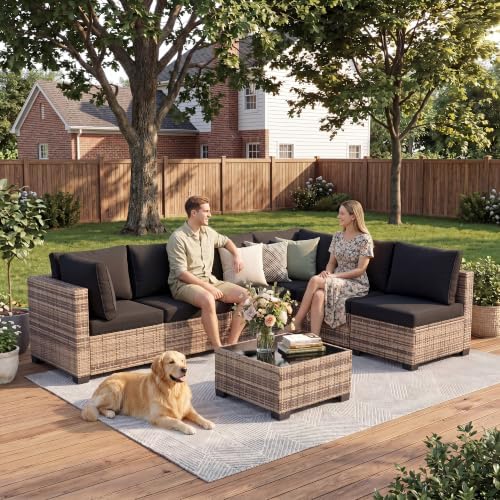 7-Piece Modular Outdoor Sectional Wicker Patio Furniture Set
