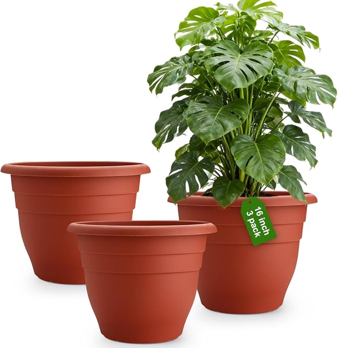 3 Pack Large 16 Inch Plastic Plant Pots by RooTrimmer