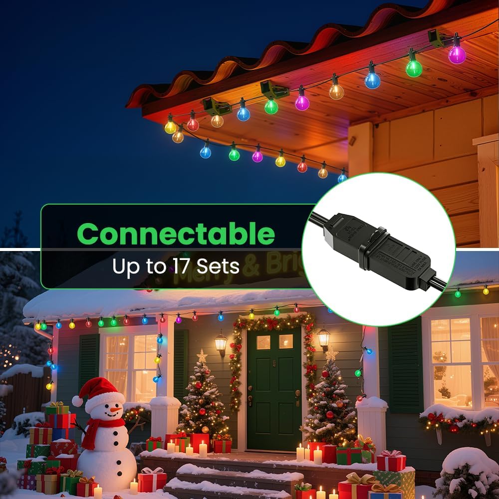 FOOMAN 50FT Christmas Outdoor String Lights, Colored Patio Lights | Waterproof IP65 Shatterproof Dimmable with 25 LED G40 Bulbs for Xmas Halloween Garden Backyard Yard Bistro Holiday