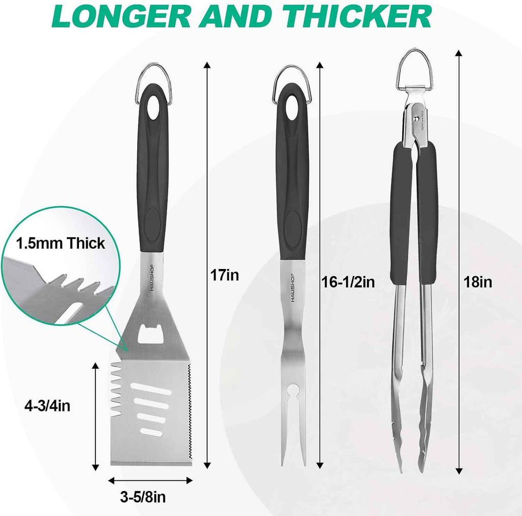 HAUSHOF Large Grill Accessories Heavy Duty BBQ Set Gifts for Men/Women - Premium Stainless Steel Spatula, Fork & Tongs, Barbecue Utensils Tool Kit Gift for Grilling Lover Outdoor