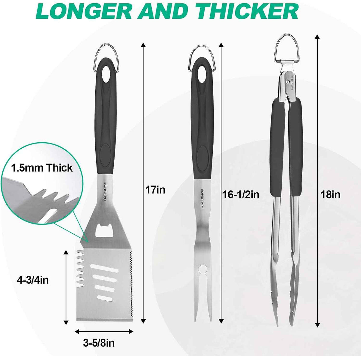 HAUSHOF Large Grill Accessories Heavy Duty BBQ Set Gifts for Men/Women - Premium Stainless Steel Spatula, Fork & Tongs, Barbecue Utensils Tool Kit Gift for Grilling Lover Outdoor