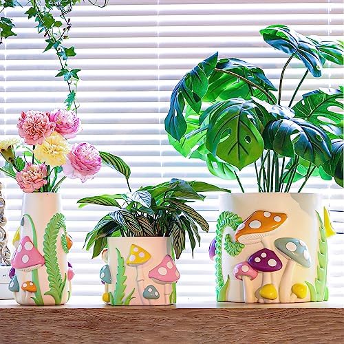 GUGUGO Pastel Mushrooms Vase for Flower, 8-Inch-Tall Rainbow Funky