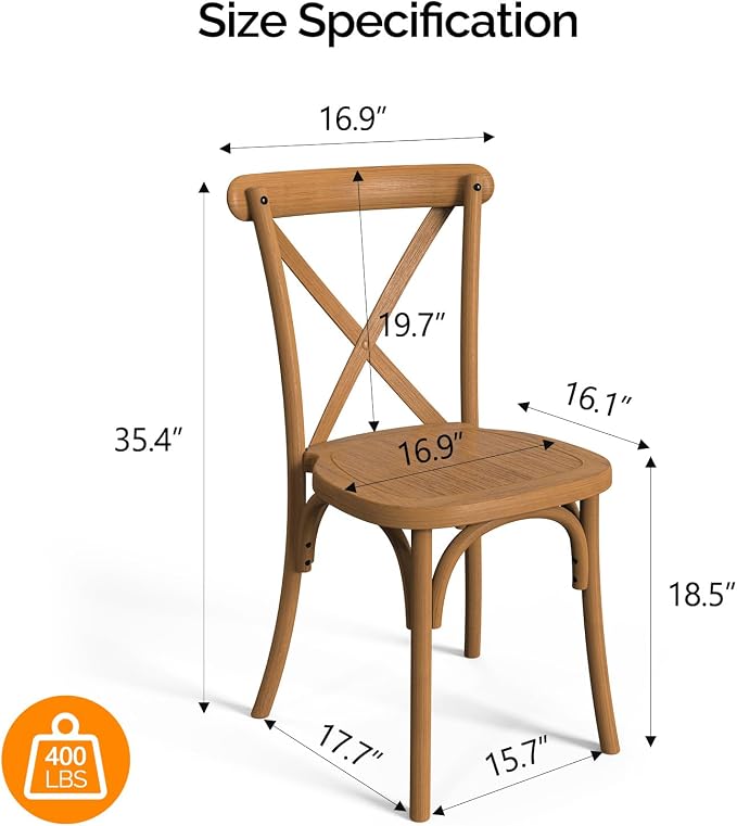 VINGLI Plastic Outdoor Dining Chairs Set of 6, Stackable Patio Farmhouse Brown - Image 3