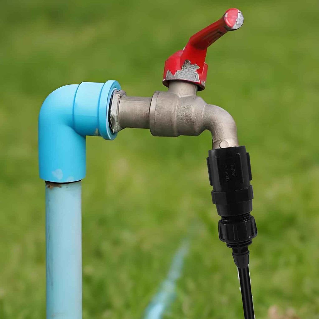 15PSI Drip Irrigation Faucet Adapter Kit | 2pcs 3/4" FHT x 3/4" MHT Pressure Regulator, 2pcs 1/4 Inch Tubing Adapter, 1 Roll Plumbing Tape, Efficient Garden Watering