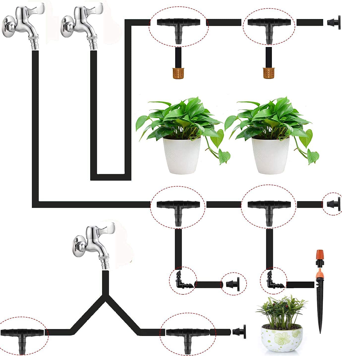 280 Pcs Barbed Connectors Irrigation Fittings Kit,Drip Irrigation Barbed Connectors 1/4''Tubing Fittings Kit for Flower Pot Garden Lawn(Straight Barbs,Single Barbs,Tees,Elbows,End Plug,4-Way Coupling)