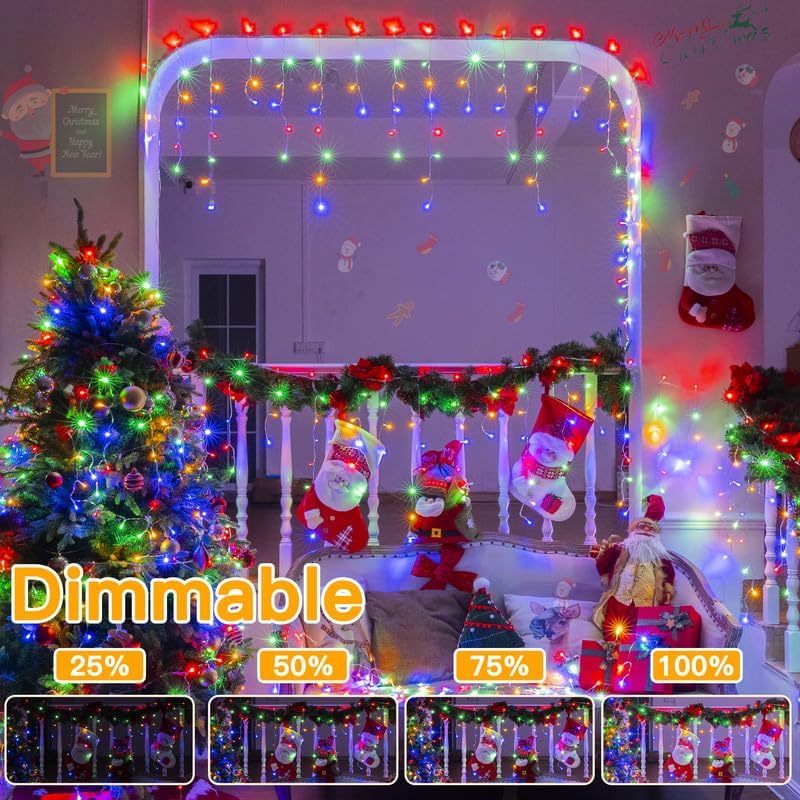 Ollny Icicle Lights for Outside 504LED 41FT, Multicolor Christmas Light with Remote 8Modes Timers Waterproof, Plug in Connectable Hanging Lights for Outdoor Indoor House Roof Holiday