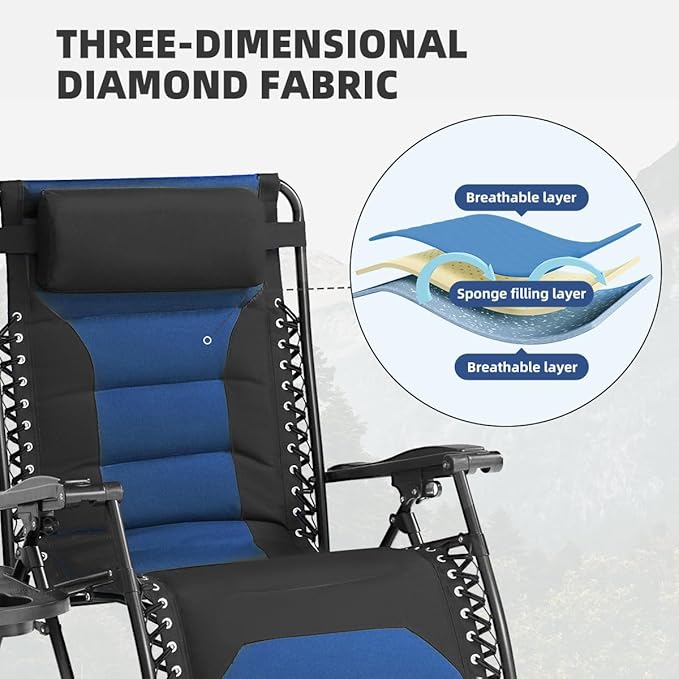Zero Gravity Chair Set of 2 Oversized Folding Recliner, Padded Anti Gravity - Image 6