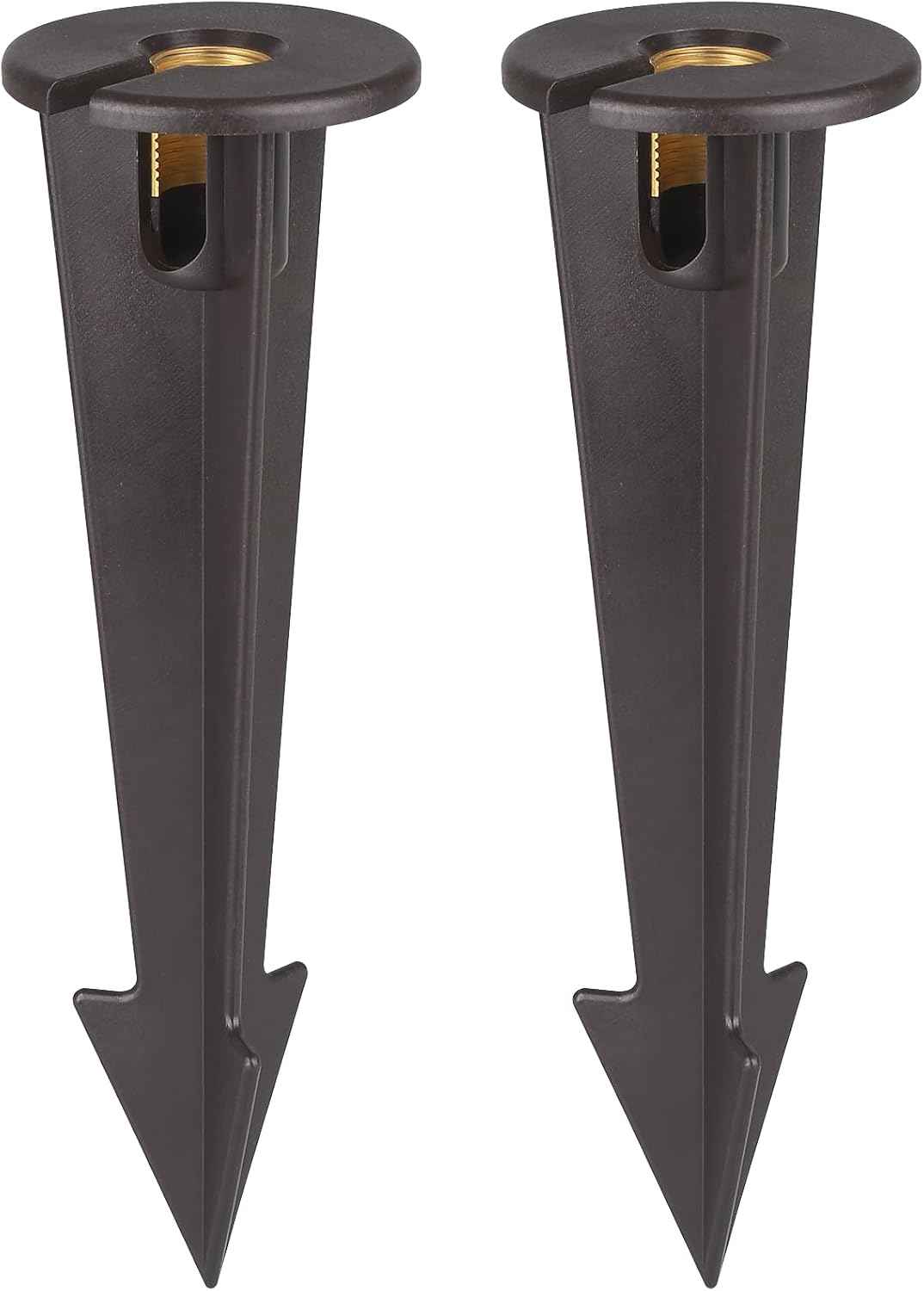 ABS Ground Spikes Stakes Replacement with Brass Insert, 1/2" NPT Thread Side Wire Way, Larger Size 9.44'' x 2.95'' for Landscape Path Lighting, Spotlight, Floodlight (2 Pack)