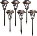GIGALUMI Solar Pathway Lights Outdoor, Metal Glass & ABS Landscape Lights | 6 Pack Warm White Solar Powered Garden Lights Waterproof IP65, Outdoor Decor for Yard Patio Walkway Driveway (Brown)