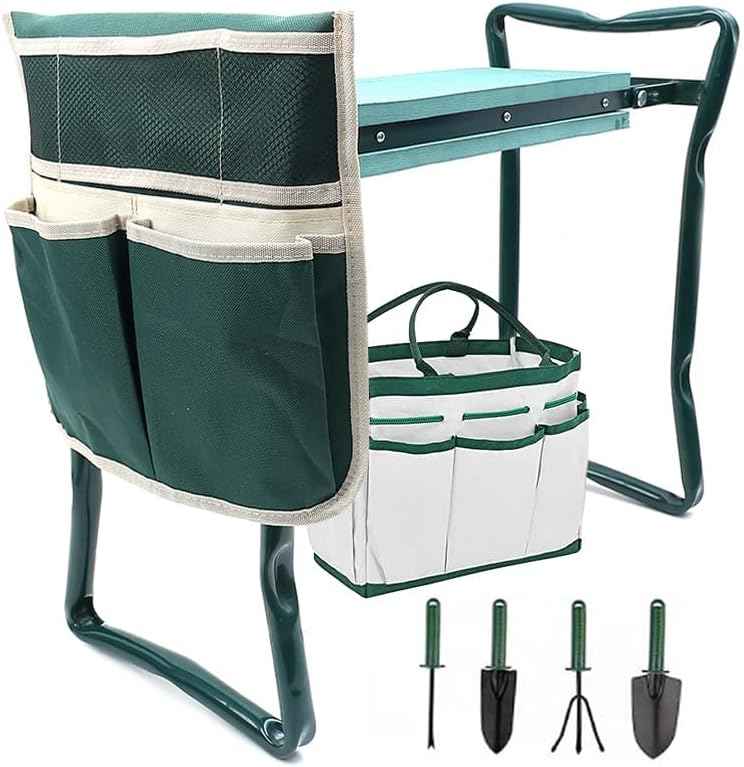 Garden Kneeler Seat Garden Stools Foldable Stool with Tool Bag Pouch EVA Foam Pad Capacity-Protects Your Knees for Gardening Tool kit