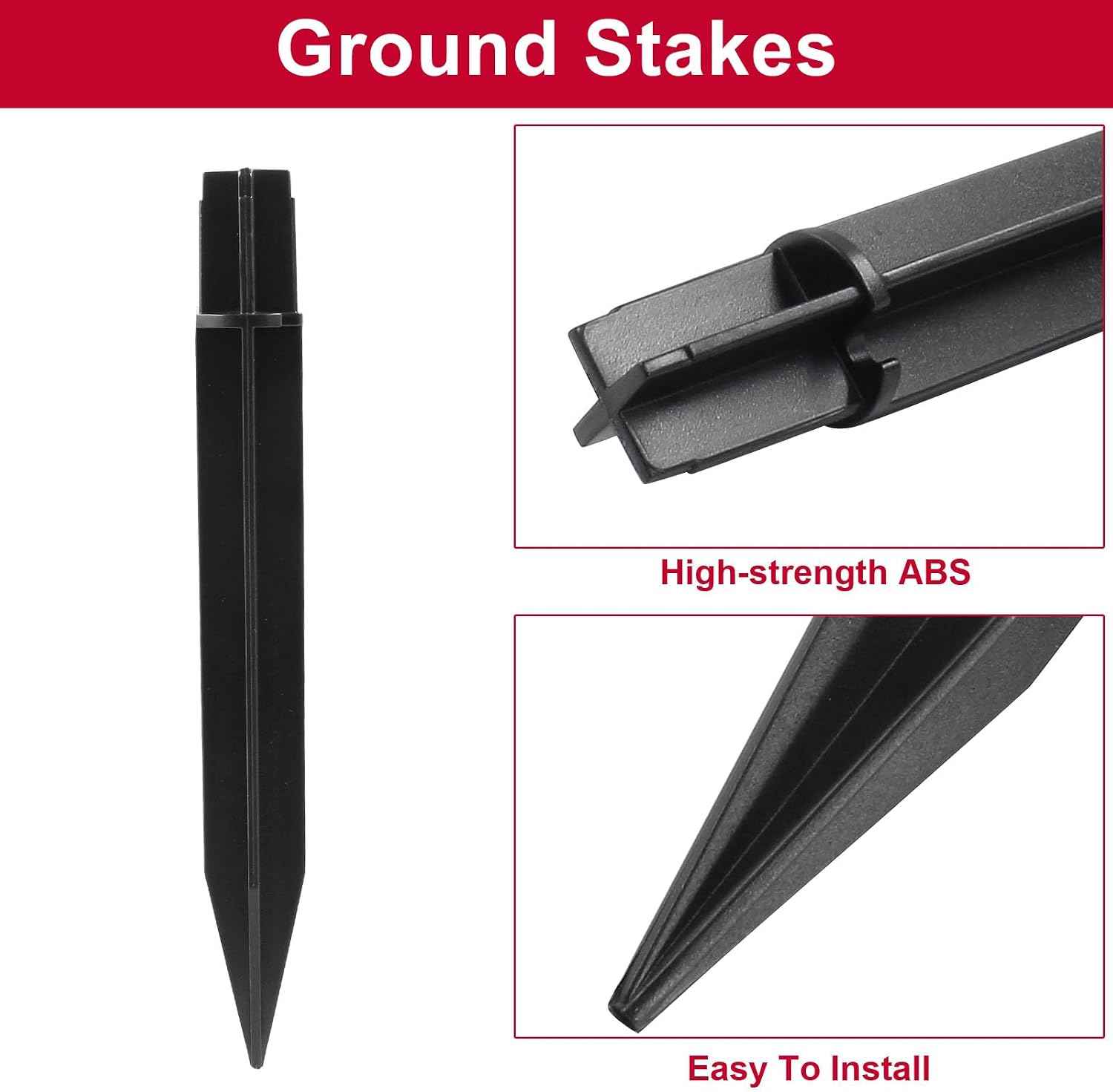 Biaungdo 8 Black Ground Spikes, 8.25 Inch ABS Plastic Solar Light Stakes | High-Strength ABS Plastic Weather Resistant, Easy Push Into Ground, 0.83 Inch Mounting Diameter, Garden Pathway Torch Lights
