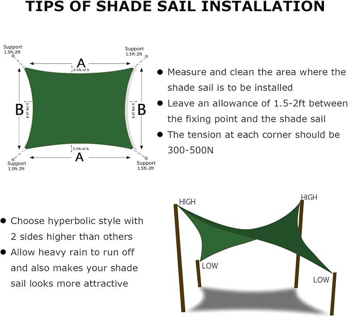 KANAGAWA 16'X18' Dark Green Custom Size Sun Shade Sail Rectangle UV Block - Image 6
