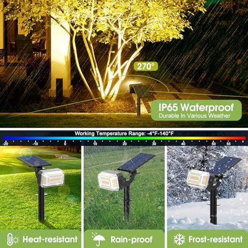 WENATY 102 LED Solar Spot Lights Outdoor Waterproof IP65, Adjustable Landscape Spotlights, [8 Pack/4 Modes] Auto On/Off Solar Powered Flood Lights for Outside Yard Garden Wall Pathway (Warm White)