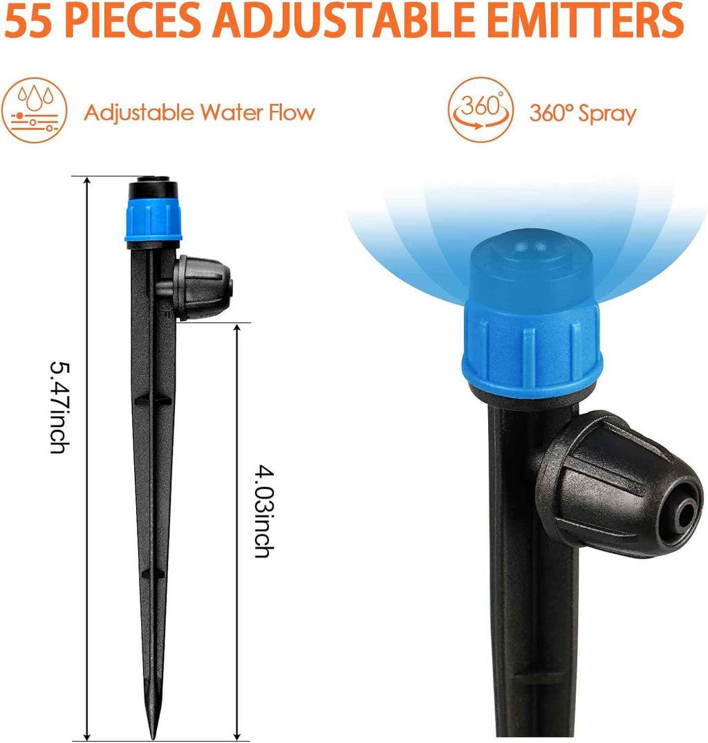 Gardrip 55 Pieces Drip Emitters Fan Shape with Stake for 1/4" Irrigation Tubing: Adjustable 360 Degree Water Flow Irrigation Universal Vortex Sprayer On 5" Stake Drip Pipe Sprinklers Fittings