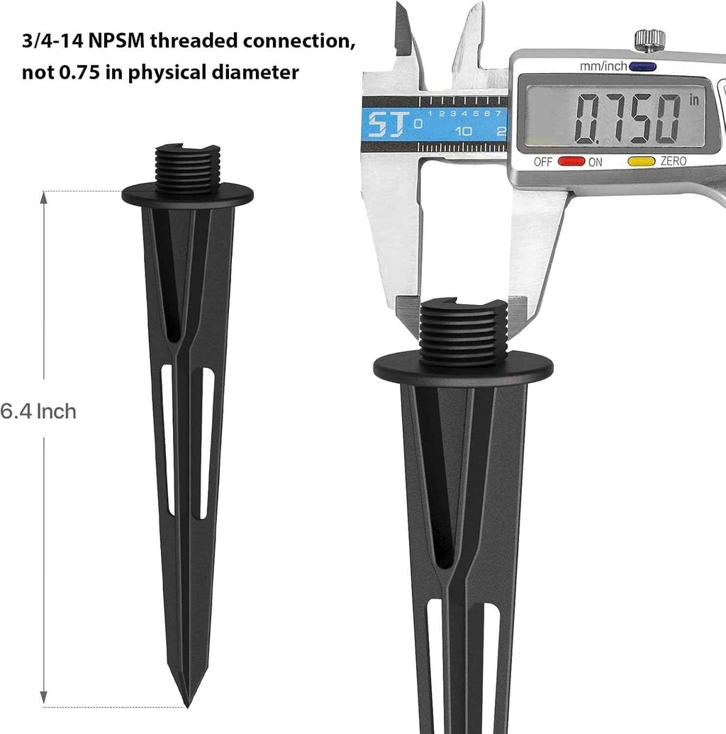 GOODSMANN 6-Pack Metal Ground Spike Stake Replacement for Low Voltage Landscape Lights, 3/4-14 NPSM Threaded Connection, Outdoor Path Light and Spotlight Replacement Stakes