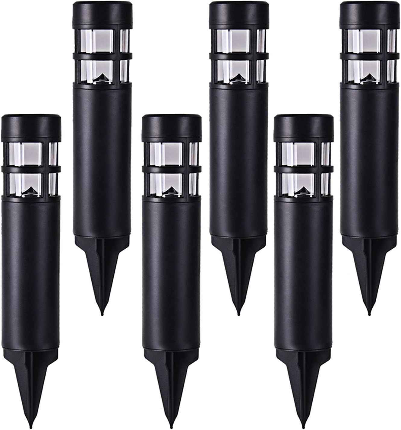 SUNWIND Solar Garden Lights Outdoor LED Bollard Solar Powered Path Lighting for Patio Pathway Backyard Lawn Landscaping (Black-6 Pack)