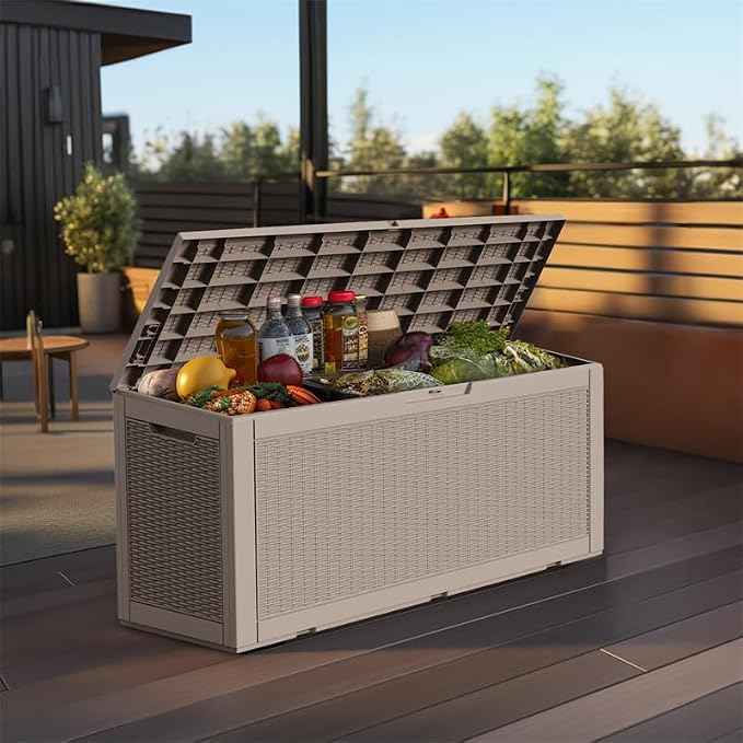 120 Gallon Outdoor Deck Box, Lockable Waterproof Outdoor Storage Boxes