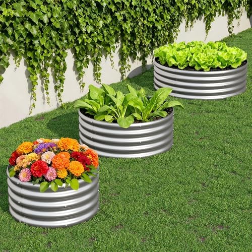 2PCS 3x3x1FT Galvanized Metal Raised Garden Bed,Outdoor Planter Box for Vegetables