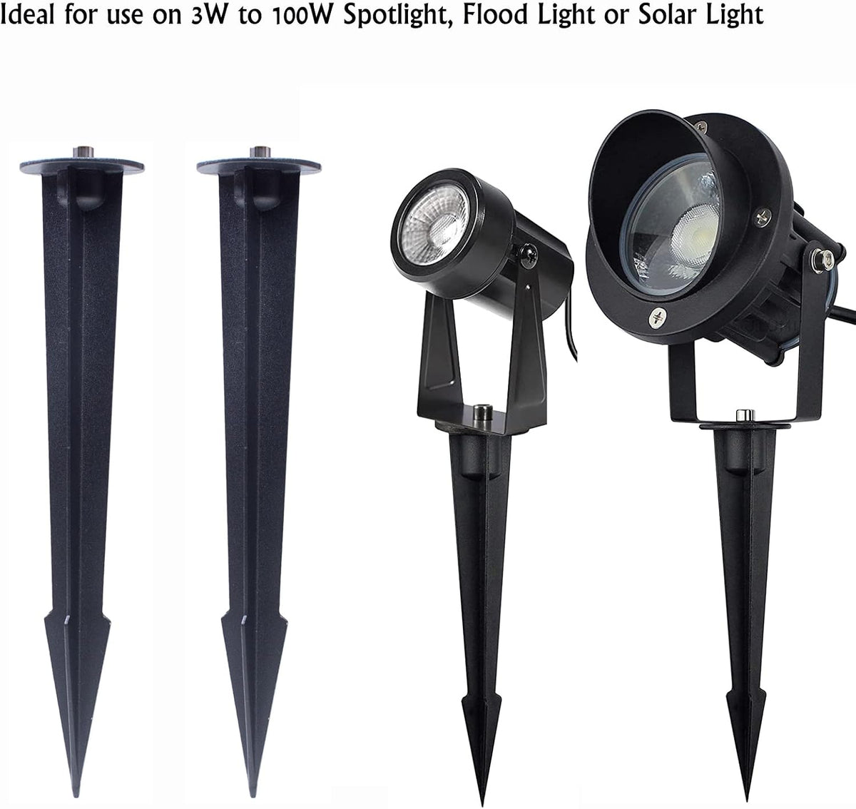 Metal Ground Stake Spike for Outdoor Landscape Spot Flood Pathway Solar Light Replacement Light Stake Spike Part Holder,10.4" Long(2 Pack)