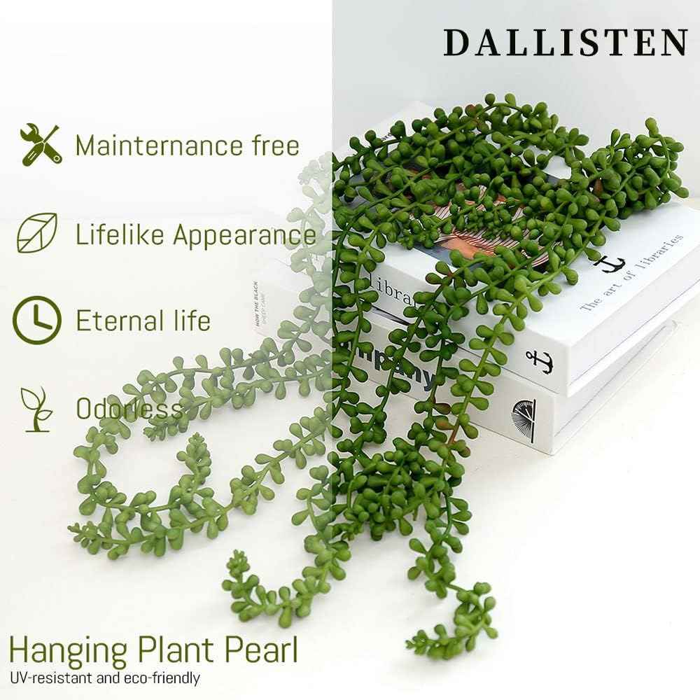 dallisten 6 Pcs Artificial Succulents Hanging Plants, Fake String of Pearls Greenery Plants, Decoration for Wall, Home, Backdrop, Garden, Indoor and Outdoor