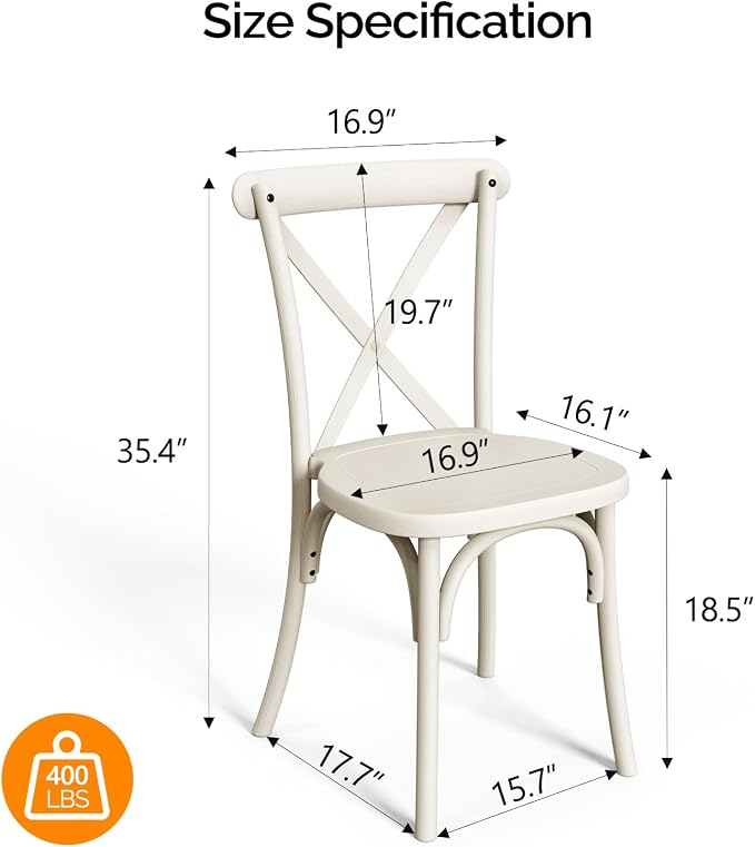 VINGLI Plastic Outdoor Dining Chairs Set of 2, Stackable Patio Cream White - Image 3