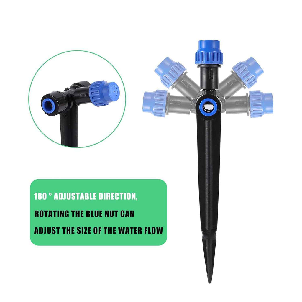 HUISUYTON 12 Pcs Push-to-Fit Drip Irrigation Spray for 1/4 inch Tubing | Adjustable 360° Drip Emitters Vortex,Quick-Connect Emitters Fan Shape on 5.5" Sturdy Stake for House Garden Watering System
