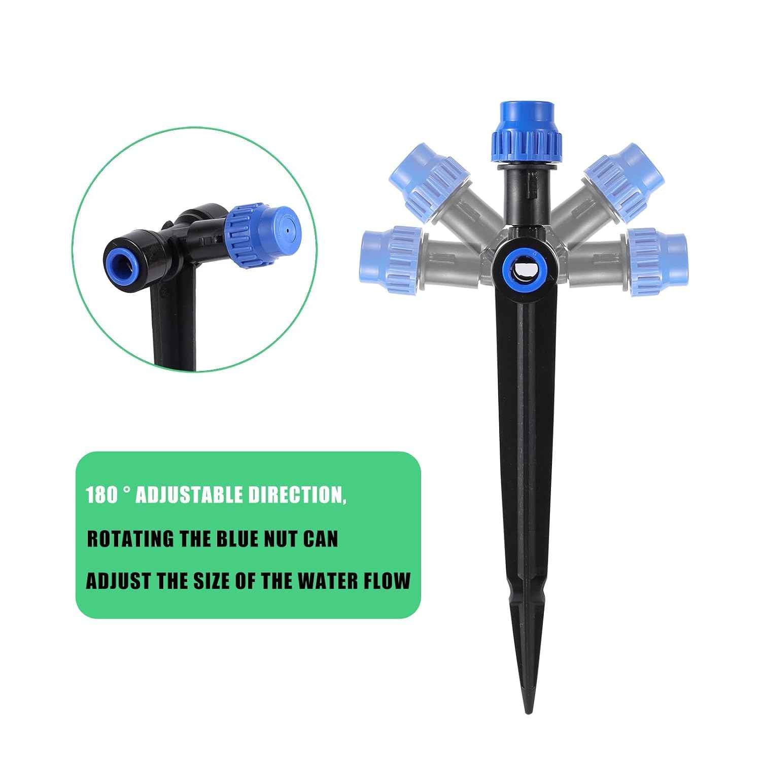 HUISUYTON 12 Pcs Push-to-Fit Drip Irrigation Spray for 1/4 inch Tubing | Adjustable 360° Drip Emitters Vortex,Quick-Connect Emitters Fan Shape on 5.5" Sturdy Stake for House Garden Watering System