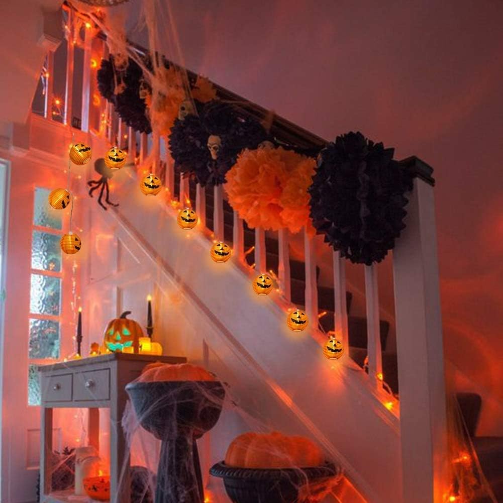 Halloween Pumpkin Lantern Lights Outdoor, 8.5Ft Plug in Orange Halloween Decorations String Light with 10 LED Jack O’ Lantern Lights, Hanging Fairy Lights Waterproof for Yard Party Patio Garden Window