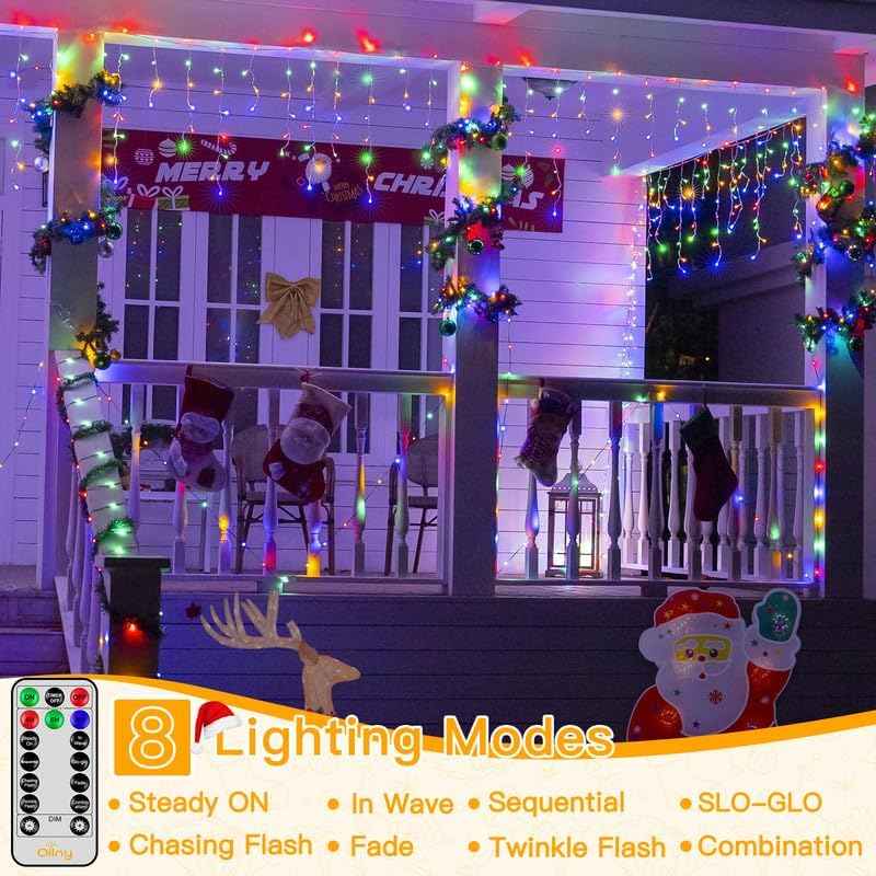 Ollny Icicle Lights for Outside 504LED 41FT, Multicolor Christmas Light with Remote 8Modes Timers Waterproof, Plug in Connectable Hanging Lights for Outdoor Indoor House Roof Holiday