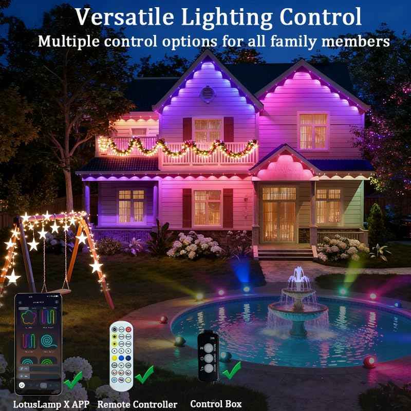 Permanent Outdoor Lights for House (5V, 54Ft (36 LED)) | Smart Outdoor Christmas Lights, IP67 Waterproof, with 213 Modes for Holiday,Party, Daily, APP/Remote Control