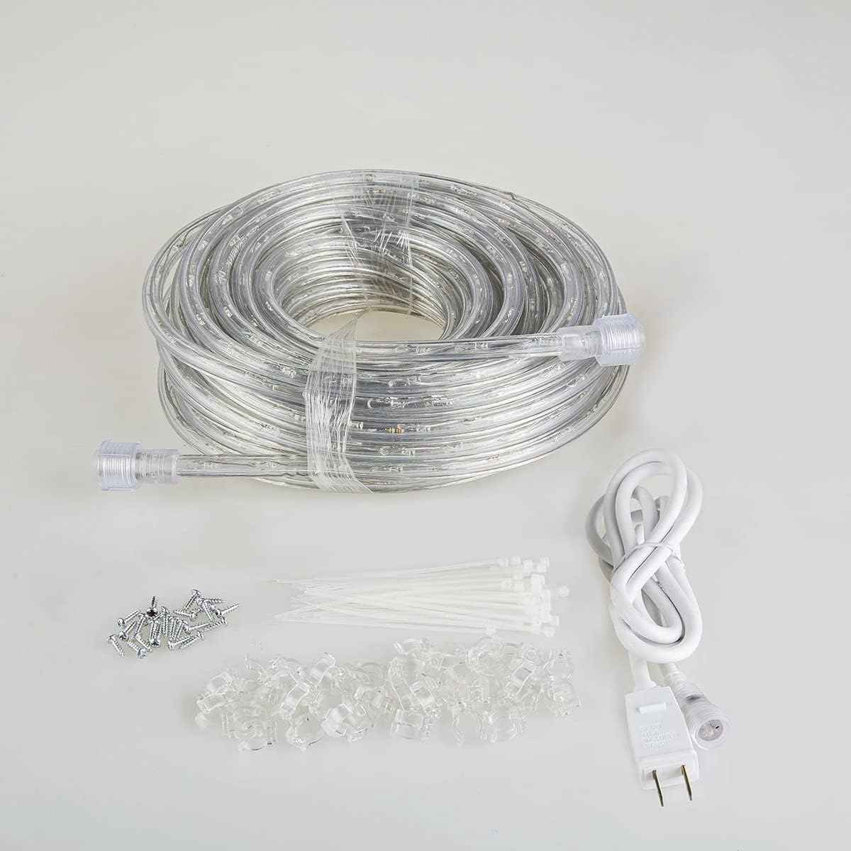 50ft/15m Plug in LED Rope Lights, 540 Warm White LEDs, 110V, Waterproof, Connectable,Power Socket Connector Fuse Holder, Indoor/Outdoor Use, Ideal for Backyards, Decorative Lighting