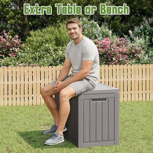 Outdoor Storage Waterproof Deck Box for Patio (45 Gallon, Grey)