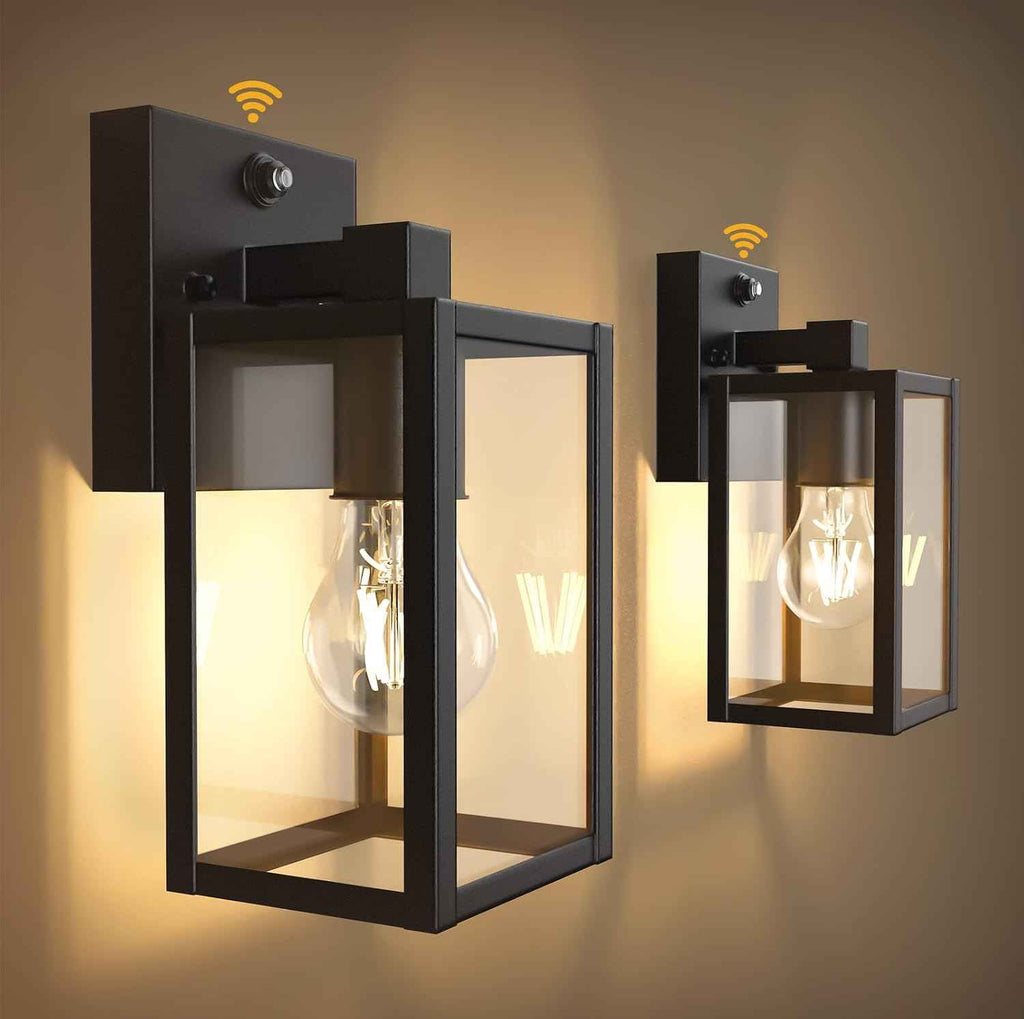PARTPHONER Dusk to Dawn Outdoor Light Fixtures, 2-Pack Sensor Porch Lights, Waterproof Exterior Wall Sconce Lighting Lamp, Waterproof Wall Lantern for House, Doorway, Garage (Black)