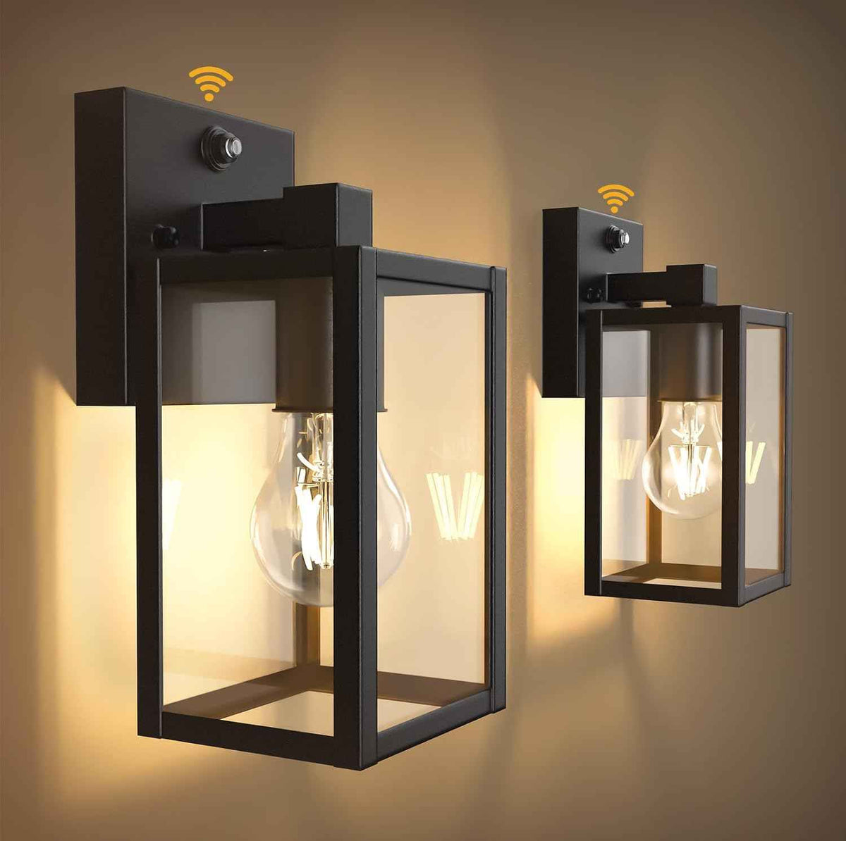 PARTPHONER Dusk to Dawn Outdoor Light Fixtures, 2-Pack Sensor Porch Lights, Waterproof Exterior Wall Sconce Lighting Lamp, Waterproof Wall Lantern for House, Doorway, Garage (Black)