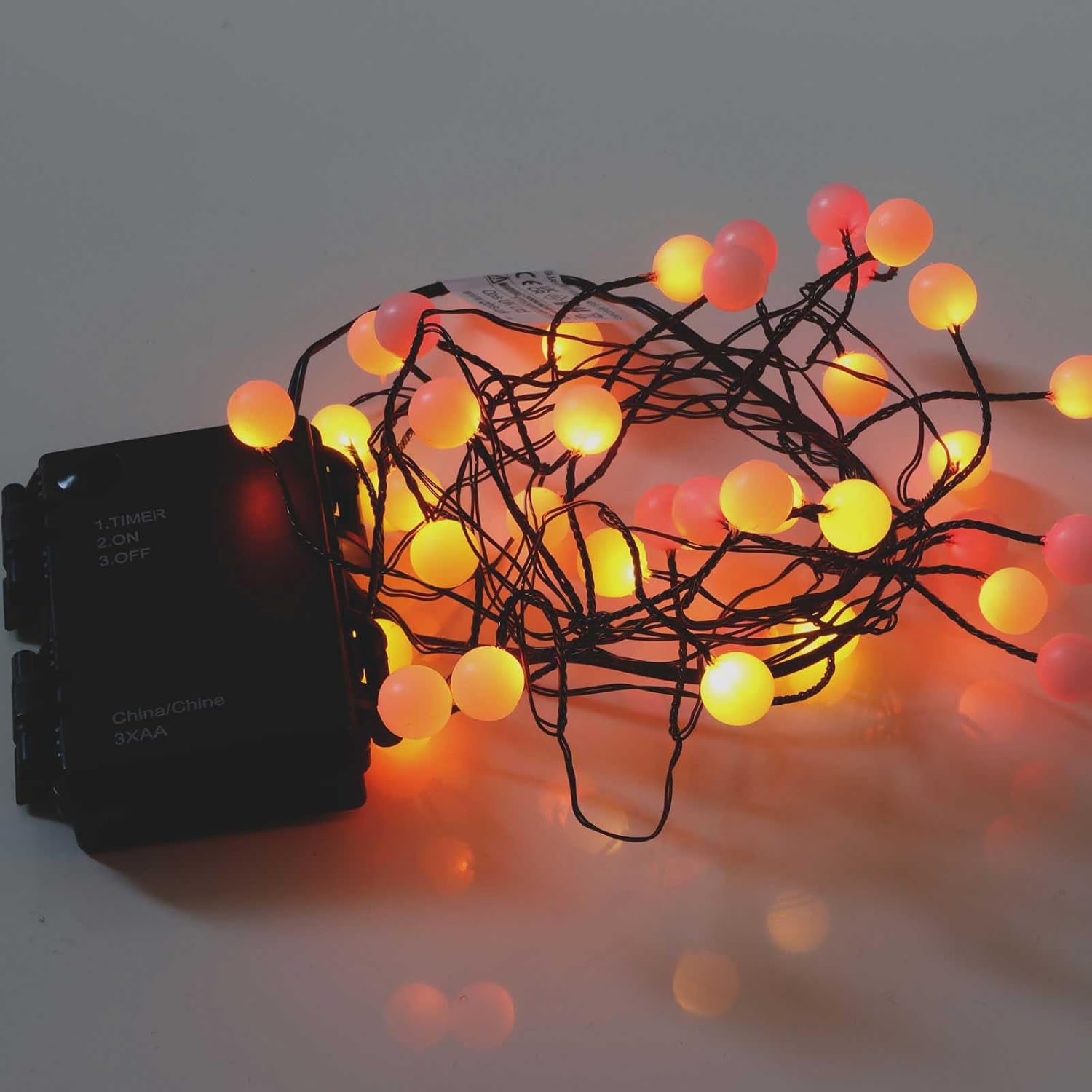 QBIS Battery Powered Halloween Lights, 40 Berry Lights, Orange Yellow Red | 40 Battery Operated Cluster String Light, Fall Decor, Thin Black Wire, 6.5ft, Timer, Indoor Outdoor for Window, Fireplace