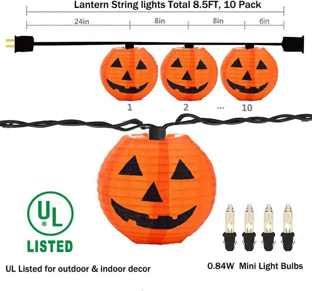 Halloween Pumpkin Lantern Lights Outdoor, 8.5Ft Plug in Orange Halloween Decorations String Light with 10 LED Jack O’ Lantern Lights, Hanging Fairy Lights Waterproof for Yard Party Patio Garden Window
