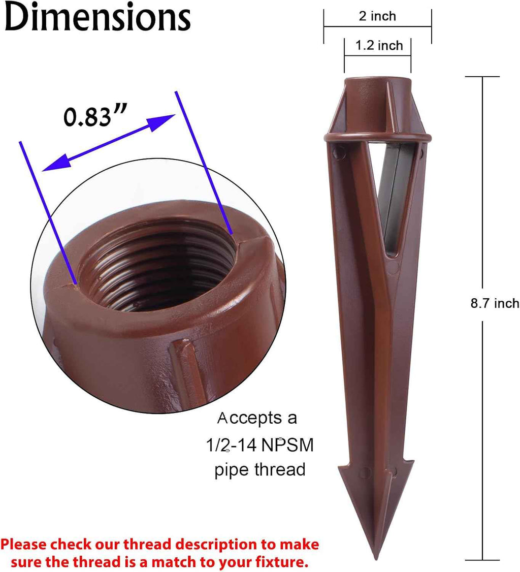 Ground Spike Stake Replacement for Low Voltage Landscape Lighting Spot Path Flood Lights with 1/2-14 NPT Thread, High-Impact ABS Construction