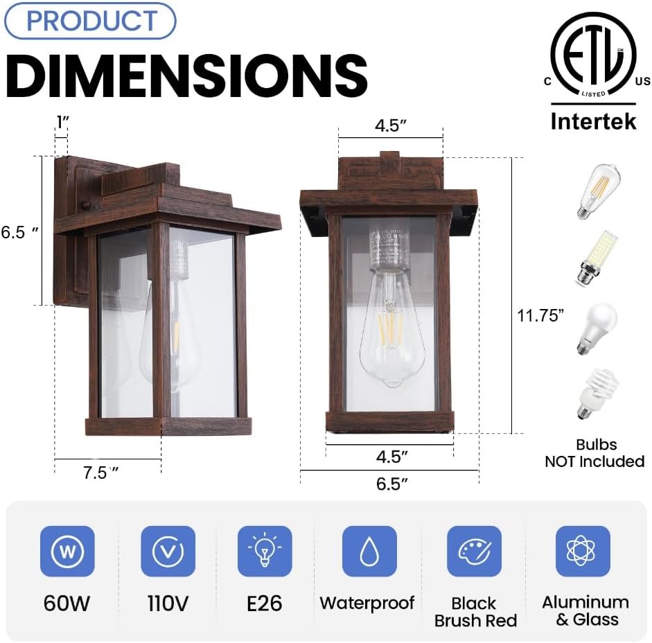 Outdoor Wall Sconce, Brown Outside Porch Light Fixtures Clear Glass