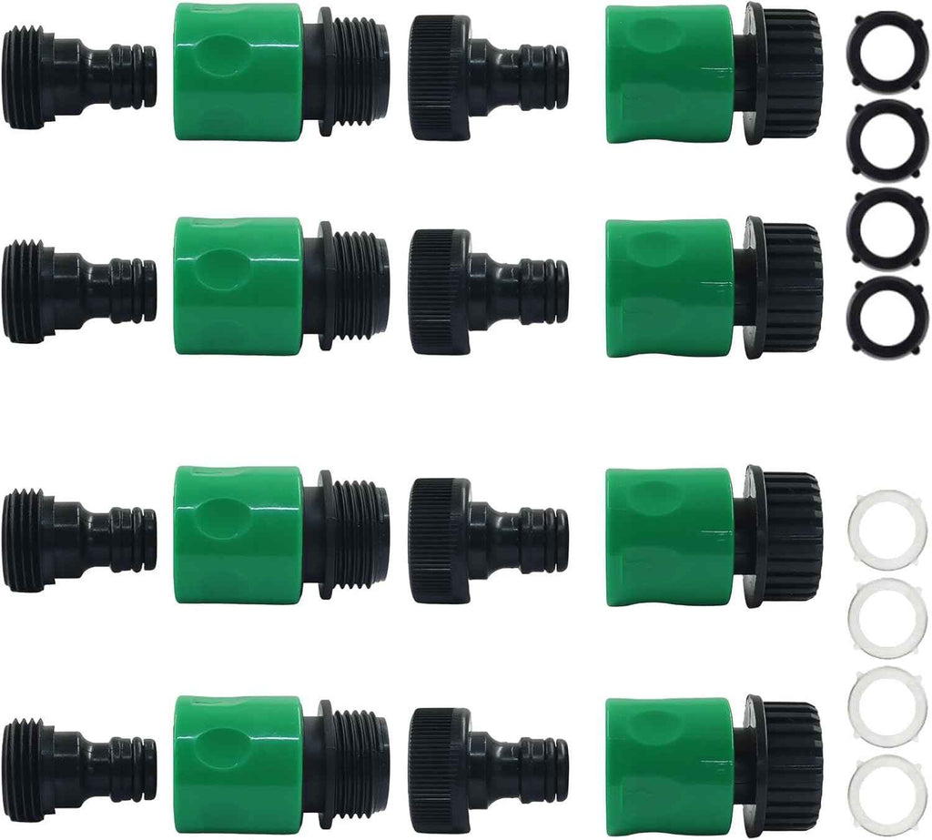 16 PCS Plastic Garden Hose Quick Connect Fittings, 3/4-Inch | Male and Female Fitting, Hose End Adapters, For Watering Systems, Sprinklers, and Drip Irrigation, Set of 4
