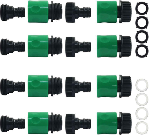16 PCS Plastic Garden Hose Quick Connect Fittings, 3/4-Inch | Male and Female Fitting, Hose End Adapters, For Watering Systems, Sprinklers, and Drip Irrigation, Set of 4