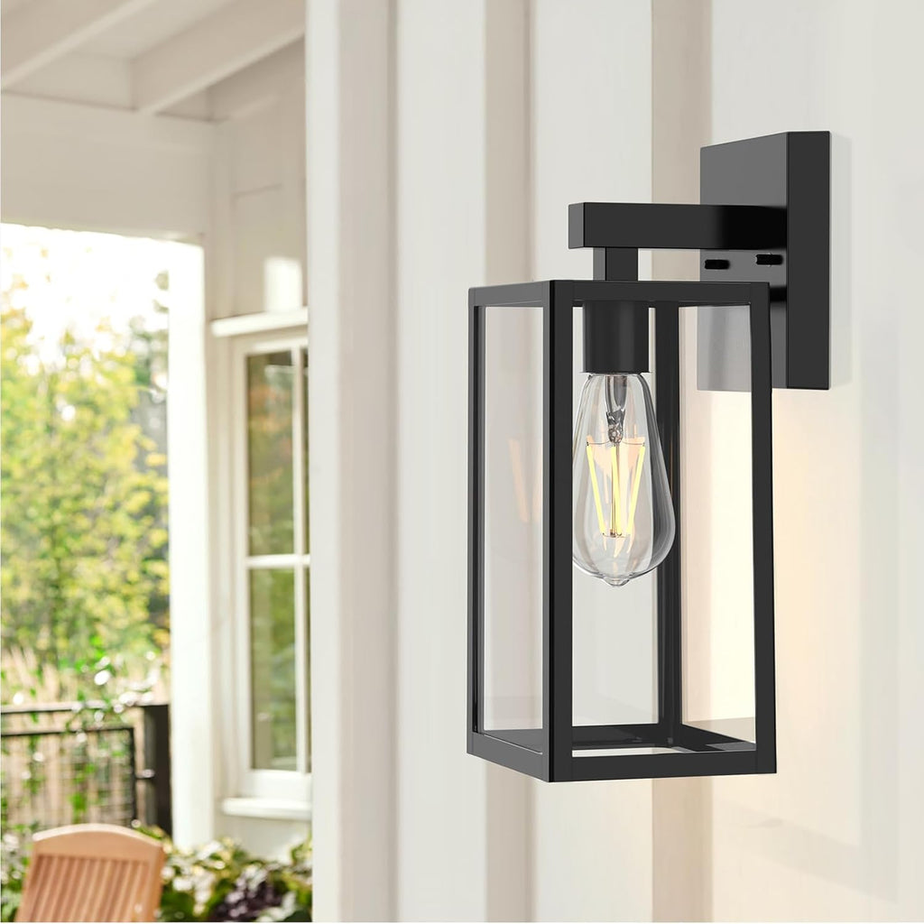 MAXvolador Outdoor Wall Light Fixtures, Exterior Waterproof Wall Lanterns | Black Porch Wall Lights, Anti-Rust, E26 Socket, Clear Glass Outside Wall Mount Sconces, Front Door Lighting for Patio, 2 Pack
