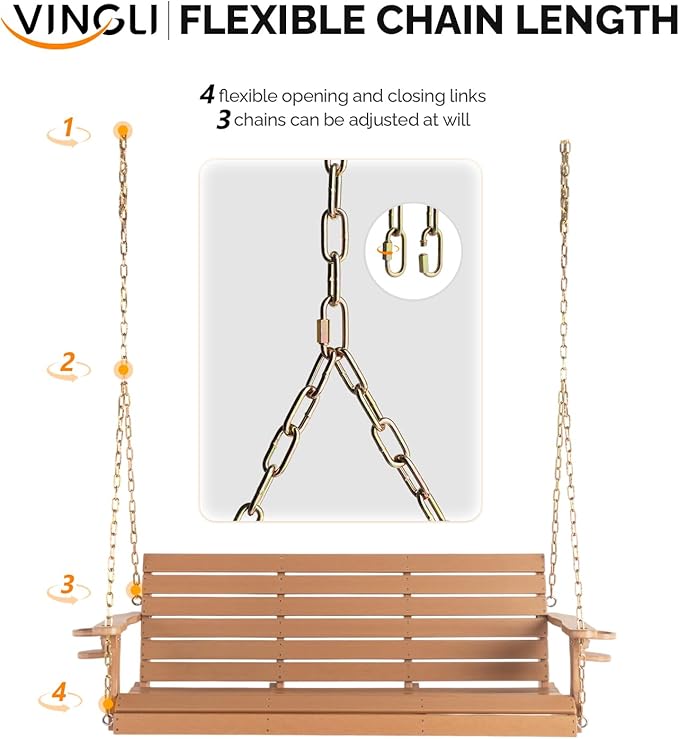 VINGLI Heavy Duty 1600 LBS HDPE Porch Swing Outdoor - Image 9