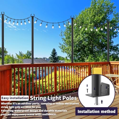 Mutovlin 10 Pack String Light Poles,5 Ft Light Poles for Outside String Lights,Outdoor Lights Pole with Fork,Metal Poles Stand for Patio Deck Backyard