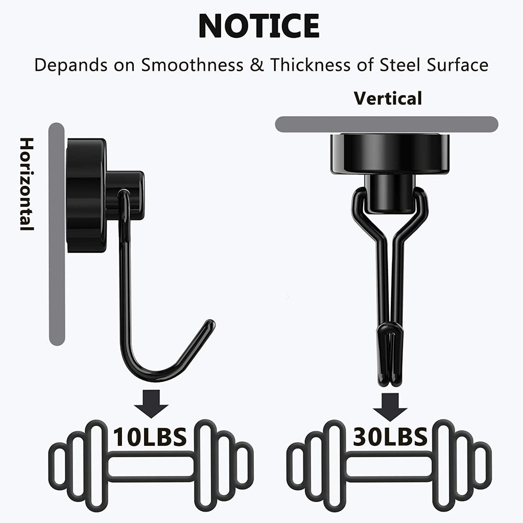 Tohoer Magnetic Hooks, Neodymium Magnets Hook Heavy Duty 30LBS Rust Proof | for Refrigerator, Oven, Grill, BBQ, Key, Tools Holder, Utensil, Kitchen, Outdoor, Magnet for Hanging Wreaths