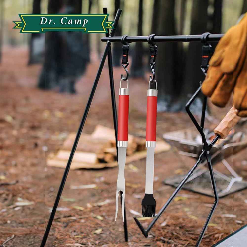 Dr. Camp 5 Piece Grill Accessories Grill Tools Set Heavy Duty Stainless Steel Grilling Accessories for Outdoor Grill BBQ Utensils Set