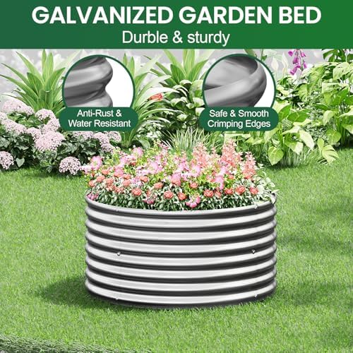4 Pack Round Galvanized Raised Garden Bed Outdoor, Metal Garden Bed for Vegetables, Above Ground Garden Box for Flower, Steel Raised Beds for Gardening - 2FT